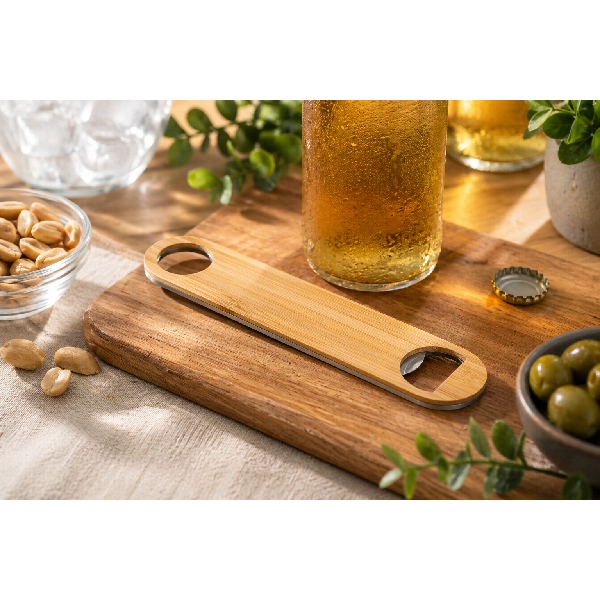 פותחן בקבוקים מבמבוק ונירוסטה בעיצוב ארוך